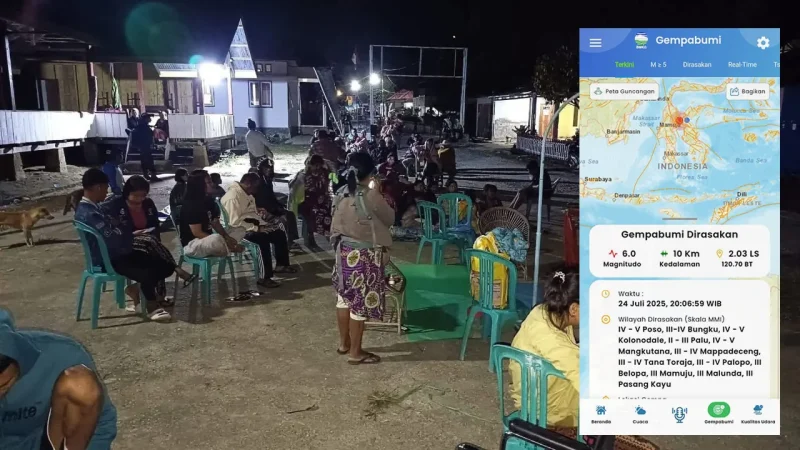 Warga dari Desa Tokilo, Tindoli, Tolambo, dan Bancea terpaksa mengungsi dan memilih bermalam di tempat terbuka karena khawatir akan gempa susulan. Foto: BPBD Morowali Utara