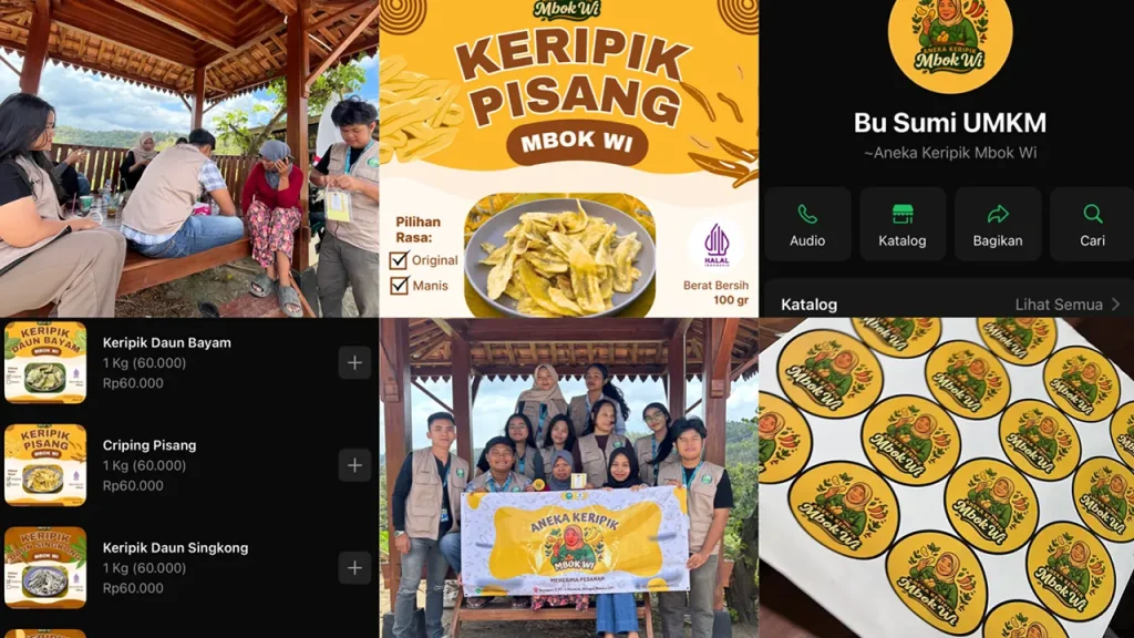 Kreatif dan inovatif! Mahasiswa KKN-PPM UMBY membantu UMKM Aneka Keripik Mbok Wi membuat desain label, katalog WhatsApp Business, dan media promosi agar pemasaran semakin luas. Foto: KKN UMBY 34