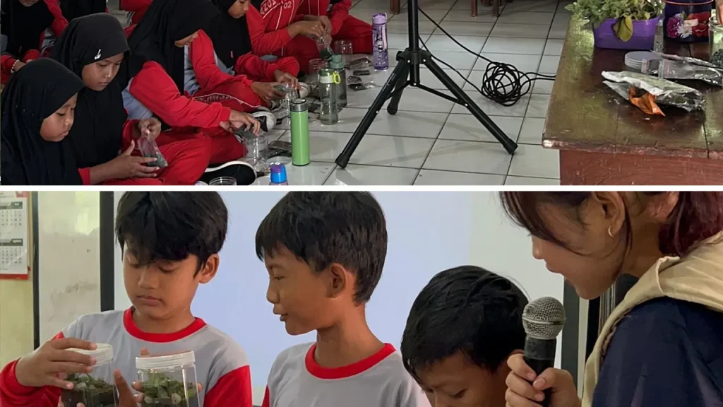 Para siswa saat melakukan pembuatan mini ekosistem yaitu terrarium. Foto: KKN 310 UNS