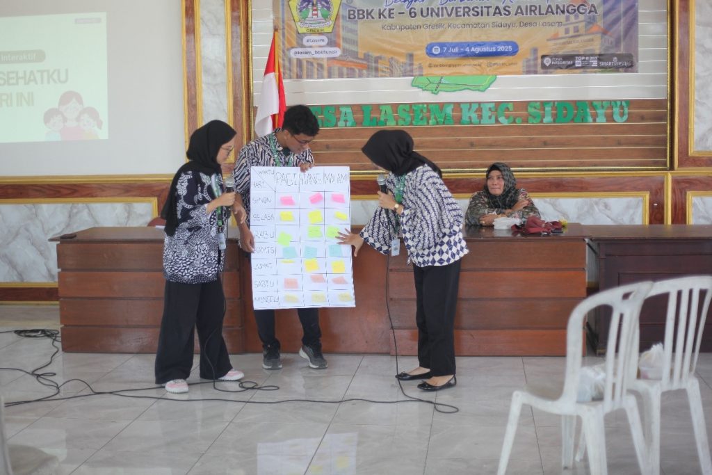 Peserta penyuluhan melakukan games interaktif menyusun menu harian berdasarkan ketentuan Isi Piringku. Foto: BBK 6 UNAIR Desa Lasem