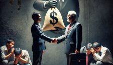 Ilustrasi ketimpangan dan privilese di balik kebijakan pensiun DPR — simbol pertemuan antara kekuasaan dan uang, sementara rakyat kecil terus menanggung bebannya. (pinterest.com)