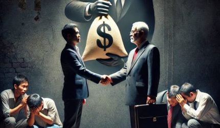 Ilustrasi ketimpangan dan privilese di balik kebijakan pensiun DPR — simbol pertemuan antara kekuasaan dan uang, sementara rakyat kecil terus menanggung bebannya. (pinterest.com)