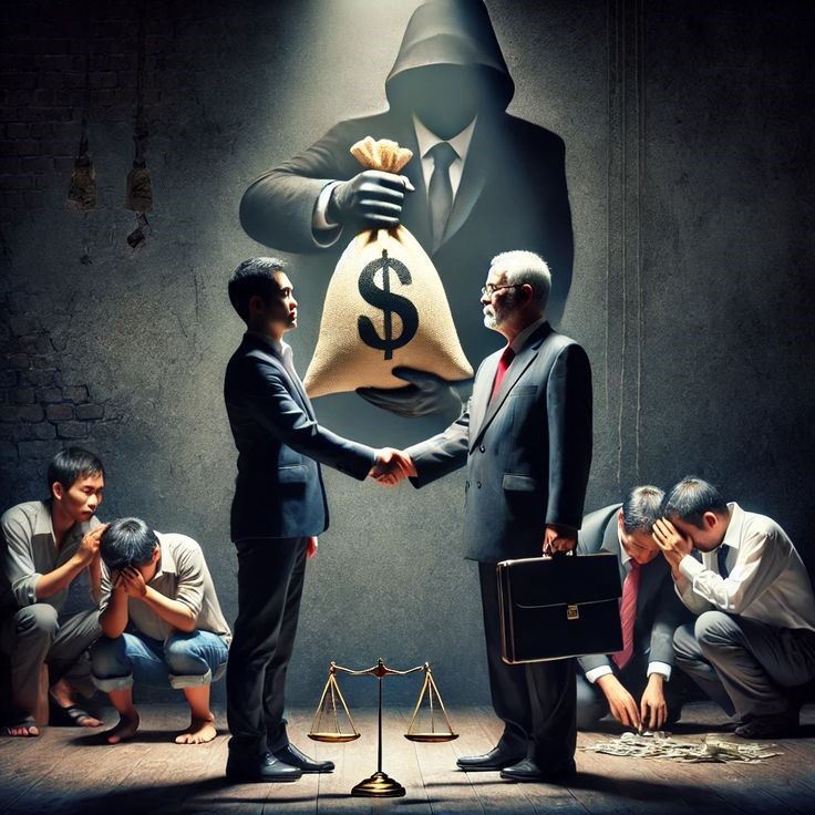 Ilustrasi ketimpangan dan privilese di balik kebijakan pensiun DPR — simbol pertemuan antara kekuasaan dan uang, sementara rakyat kecil terus menanggung bebannya. (pinterest.com)