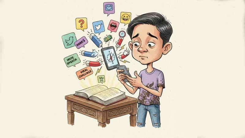 Ilustrasi ketika kompas moral generasi muda terseret algoritma, Pancasila mencoba tetap menyinari jalan. (GG)