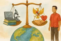 Menunjukkan keseimbangan antara ilmu dan moralitas sebagai dasar pendidikan beretika Pancasila menuju peradaban dunia yang adil dan beradab.