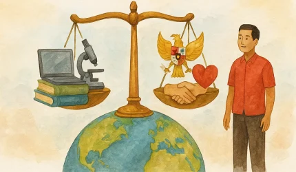 Menunjukkan keseimbangan antara ilmu dan moralitas sebagai dasar pendidikan beretika Pancasila menuju peradaban dunia yang adil dan beradab.