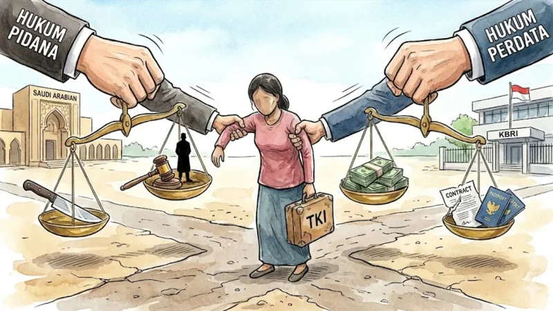 Di antara timbangan pidana dan perdata, pekerja migran kerap hanya menjadi objek—bukan pihak yang paling didengar. (gg)