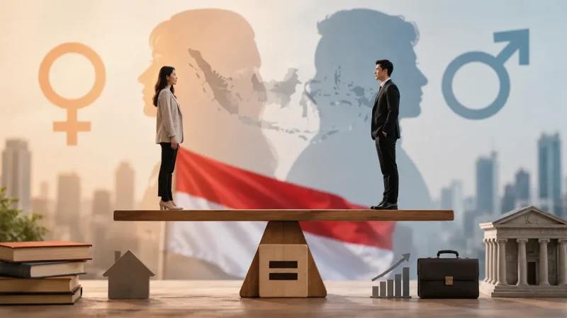 Ilustrasi kesetaraan gender di Indonesia yang masih menghadapi hambatan budaya dan struktural dalam mewujudkan ruang yang lebih setara bagi perempuan dan laki-laki.
Credit/Sumber: Ilustrasi AI | ChatGPT/OpenAI