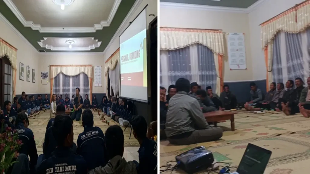 Mahasiswa KKN UNS Kelompok 297 melaksanakan kegiatan pemberdayaan masyarakat melalui sosialisasi literasi digital mengenai pengenalan AI dan pencegahan penipuan berbasis AI, serta pelatihan CV dan personal branding untuk meningkatkan kesiapan kerja pemuda Desa Segorogunung. Foto: Dok. Pribadi/KKN UNS Kelompok 297