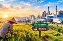 Ilustrasi sawah dan industri