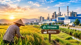 Ilustrasi sawah dan industri