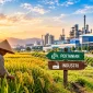 Ilustrasi sawah dan industri