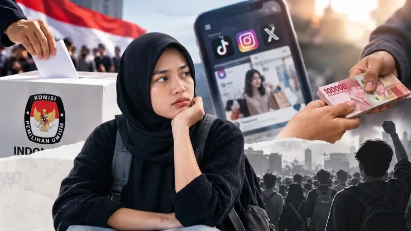 Ilustrasi politik uang dan menurunnya kepercayaan Gen Z terhadap demokrasi